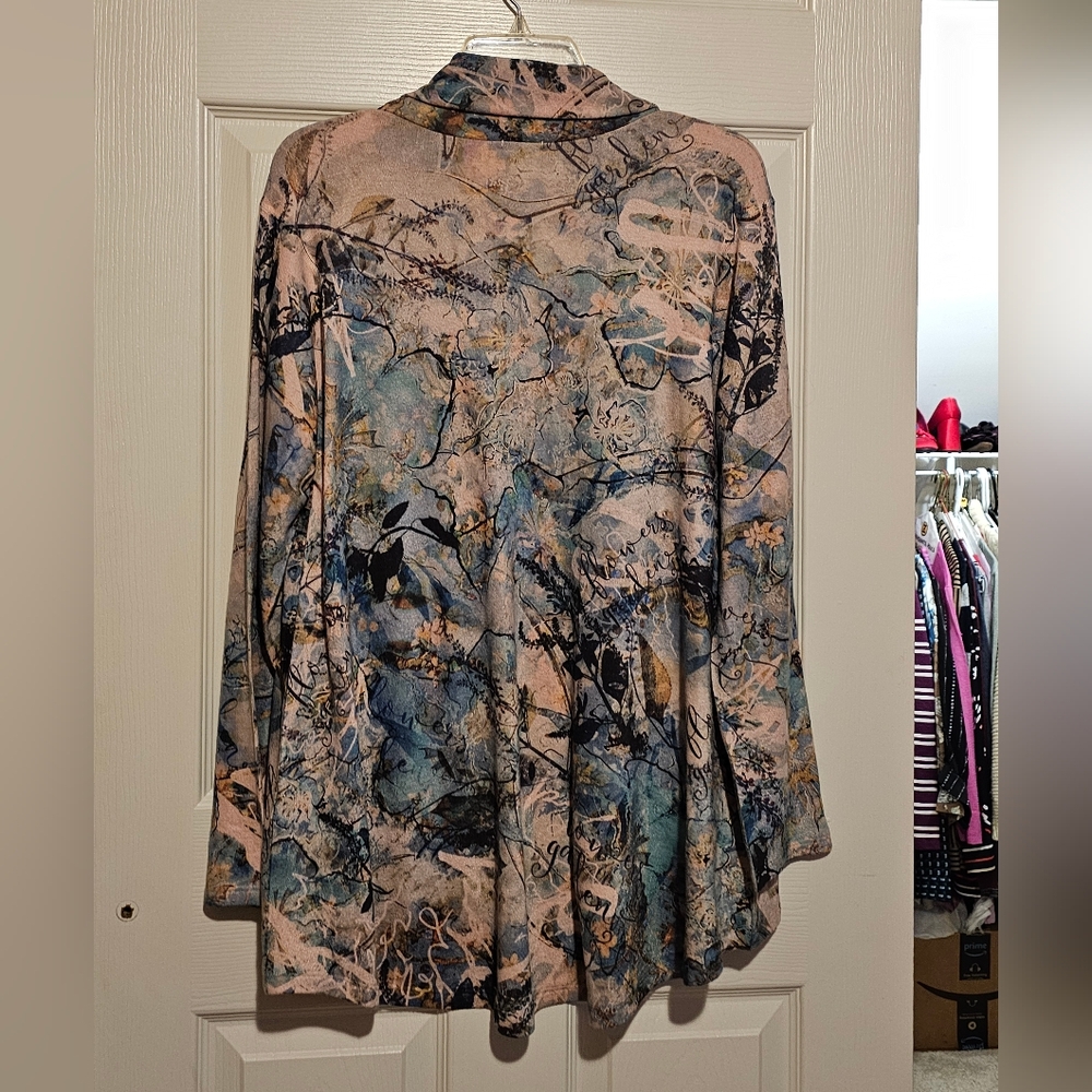 Inoah Abstract Patterned Open Front Cardigan Sz M - image 2